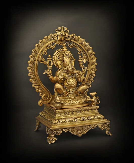 Brassaura® Ornate Prabhavali Ganesha Brass Idol | Height 13.39 Inches & Weight 6.10 kgs