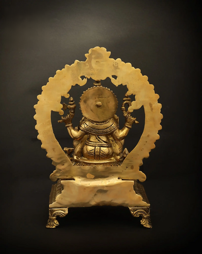 Brassaura® Ornate Prabhavali Ganesha Brass Idol | Height 13.39 Inches & Weight 6.10 kgs