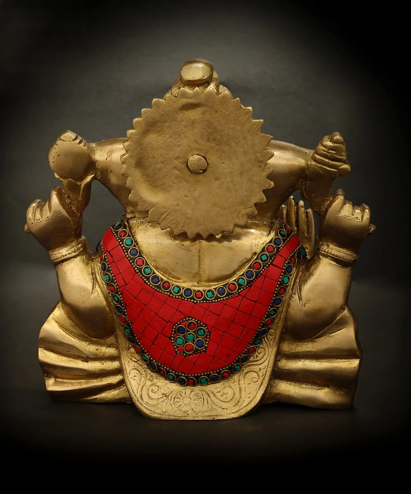 Brassaura™ Brass Ganesha Idol with Inlay Work for Home Temple & Pooja Decor | 8.5 Inches | 5 kgs