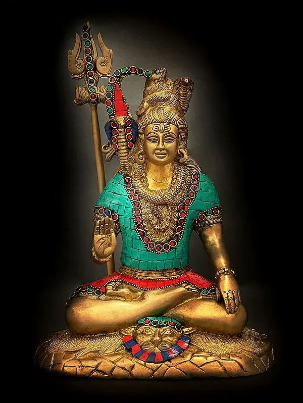Brassaura™ Brass Shiva Statue with Inlay Work | Height 12 Inches & Weight 4.50 kg
