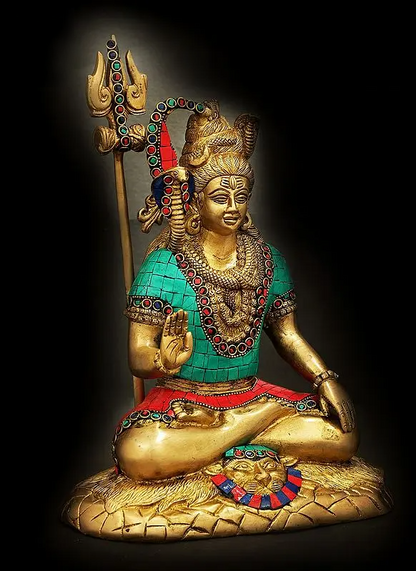 Brassaura™ Brass Shiva Statue with Inlay Work | Height 12 Inches & Weight 4.50 kg