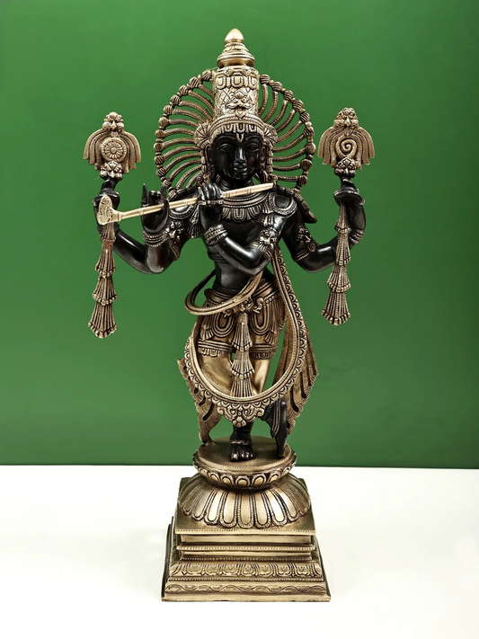 Brassaura® Brass Krishna Statue with Inlay Work | Height 24.02 Inches & Weight 13 kg