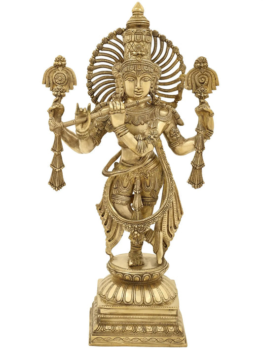 Brassaura® Brass Krishna Statue with Inlay Work | Height 24.02 Inches & Weight 13 kg