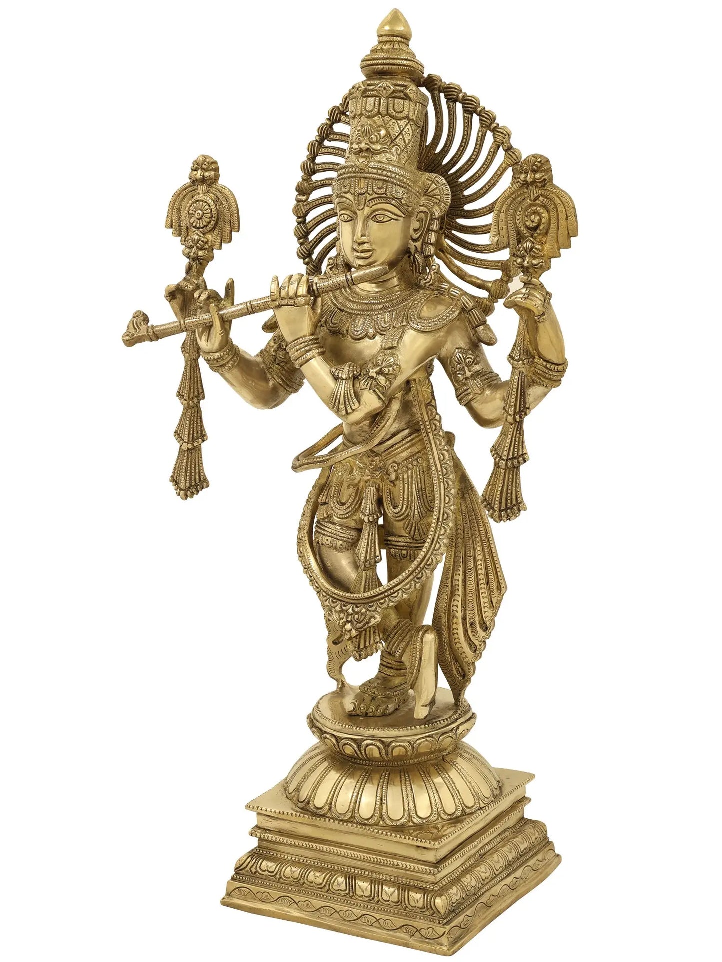 ब्रासौरा® पीतल कृष्ण प्रतिमा इनले वर्क के साथ | ऊंचाई 24.02 इंच और वज़न 13 किलो