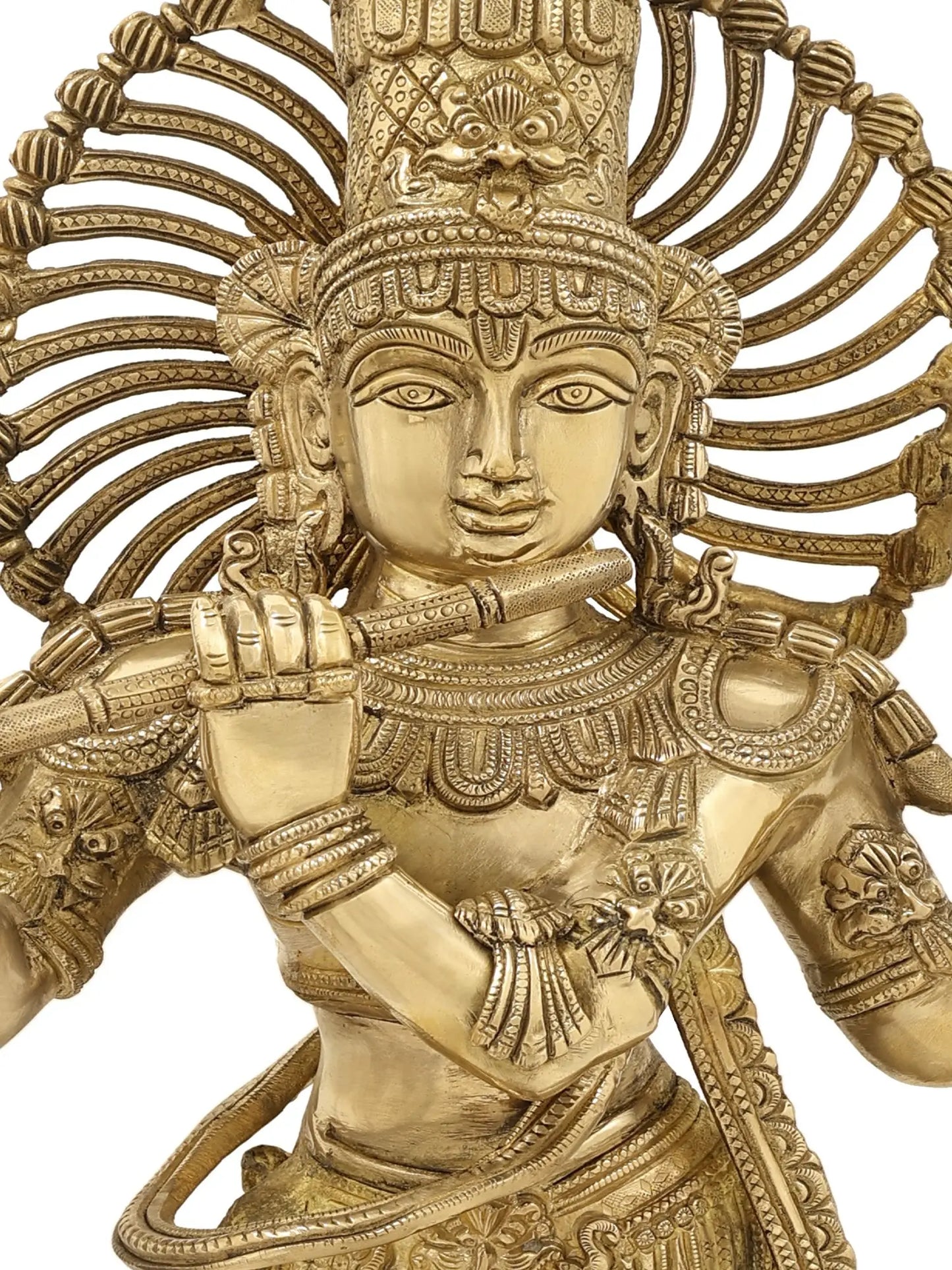 ब्रासौरा® पीतल कृष्ण प्रतिमा इनले वर्क के साथ | ऊंचाई 24.02 इंच और वज़न 13 किलो