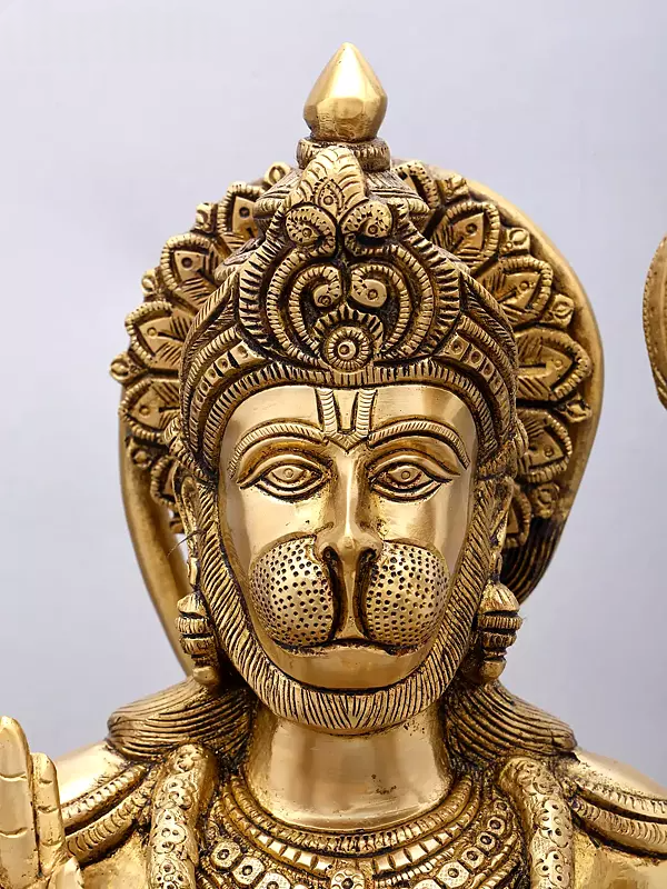 Brassaura® Hanuman Kneeling Blessing Pose Idol with Natural Brass Finish | Pure Superfine Brass Handcrafted Murti | Brass Statue for Home Temple, Pooja Room | Height 20 Inches | Weight 14.92 Kgs