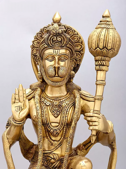Brassaura® Hanuman Kneeling Blessing Pose Idol with Natural Brass Finish | Pure Superfine Brass Handcrafted Murti | Brass Statue for Home Temple, Pooja Room | Height 20 Inches | Weight 14.92 Kgs