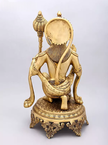 Brassaura® Hanuman Kneeling Blessing Pose Idol with Natural Brass Finish | Pure Superfine Brass Handcrafted Murti | Brass Statue for Home Temple, Pooja Room | Height 20 Inches | Weight 14.92 Kgs