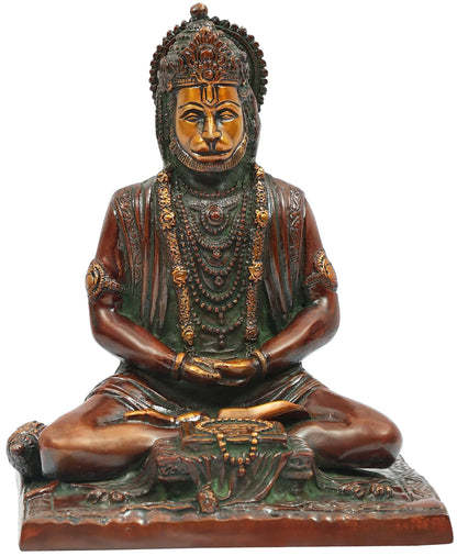 Brassaura® Meditating Hanuman | Natural Brass Finish | Height 7.5 Inches & Weight 2.60 kgs