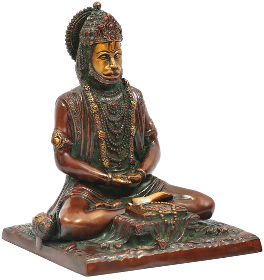 ब्रासौड़ा® मेडिटेटिंग हनुमान | प्राकृतिक पीतल फ़िनिश | ऊंचाई 7.5 इंच और वज़न 2.60 किलोग्राम
