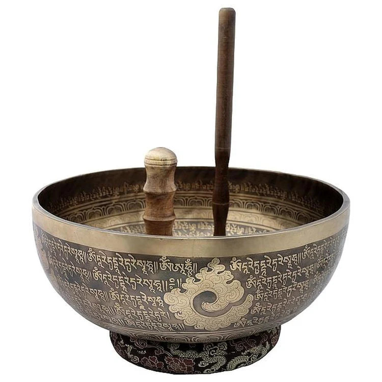 Brassaura® Brass Tibetan Buddhist Singing Bowl with Wood & Cushion | Height 5.50 Inches
