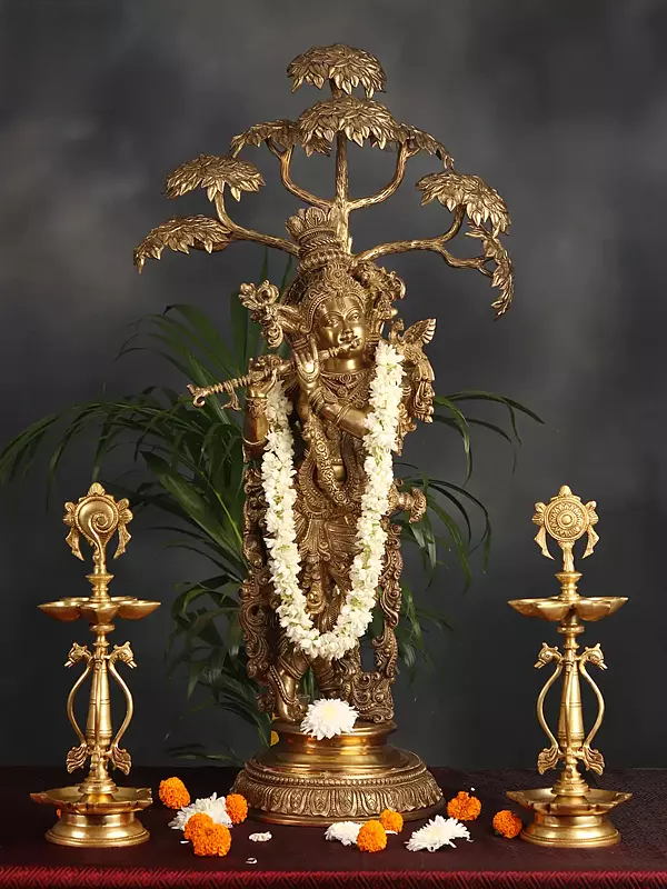 Brassaura® Brass Krishna Statue | Height 35 Inches & Weight 28.45 kg