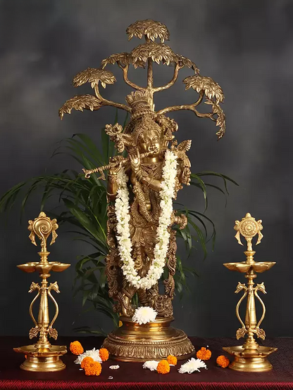 Brassaura® Brass Krishna Statue | Height 35 Inches & Weight 28.45 kg