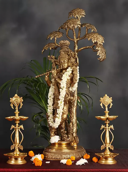 Brassaura® Brass Krishna Statue | Height 35 Inches & Weight 28.45 kg