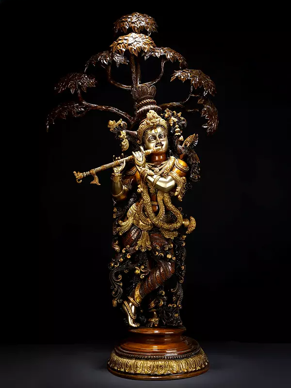 Brassaura® Brass Krishna Statue | Height 35 Inches & Weight 28.45 kg
