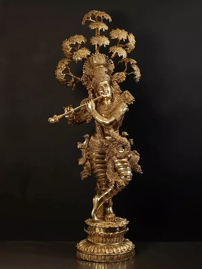 Brassaura® Brass Krishna Statue | Height 145 cm & Weight 75.58 kg