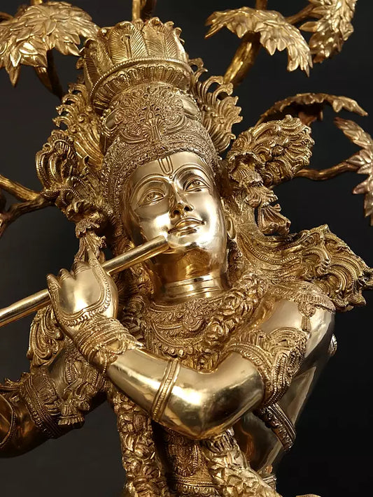 Brassaura® Brass Krishna Statue | Height 145 cm & Weight 75.58 kg