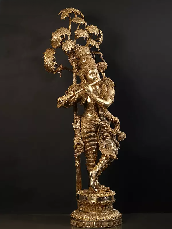 Brassaura® Brass Krishna Statue | Height 145 cm & Weight 75.58 kg