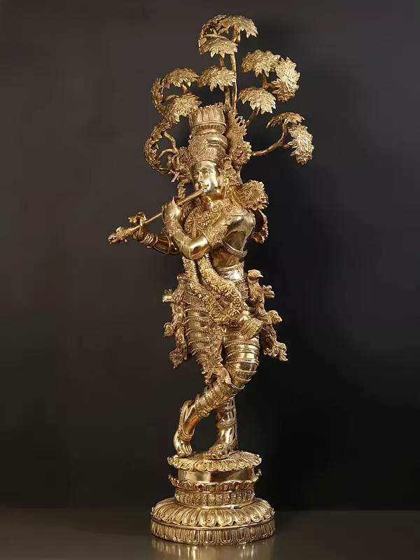 Brassaura® Brass Krishna Statue | Height 145 cm & Weight 75.58 kg