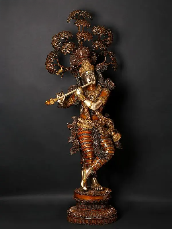 Brassaura® Brass Krishna Statue | Height 57 Inches & Weight 75.58 kg