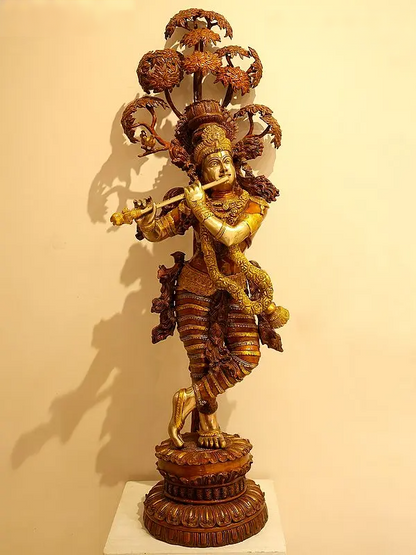 Brassaura® Brass Krishna Statue | Height 57 Inches & Weight 75.58 kg