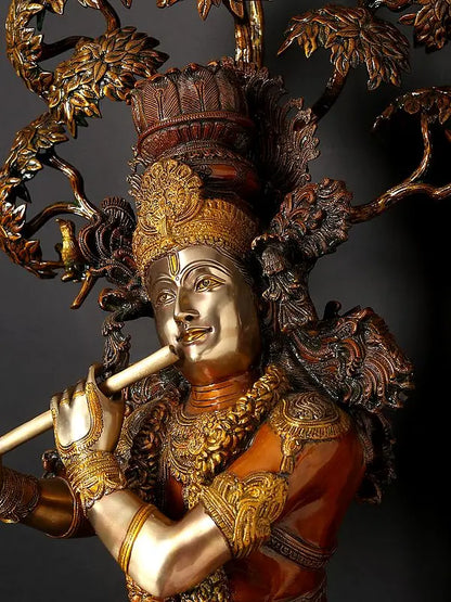Brassaura® Brass Krishna Statue | Height 57 Inches & Weight 75.58 kg