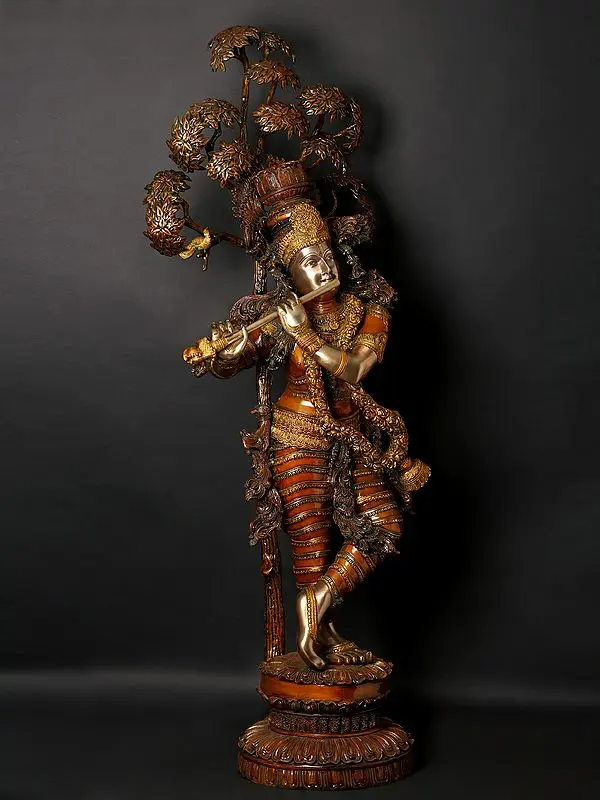 Brassaura® Brass Krishna Statue | Height 57 Inches & Weight 75.58 kg
