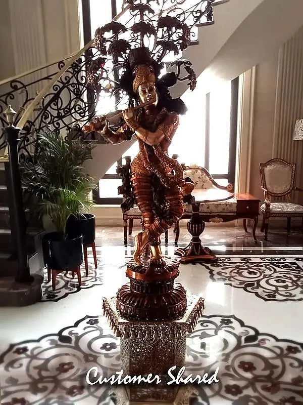 Brassaura® Brass Krishna Statue | Height 57 Inches & Weight 75.58 kg