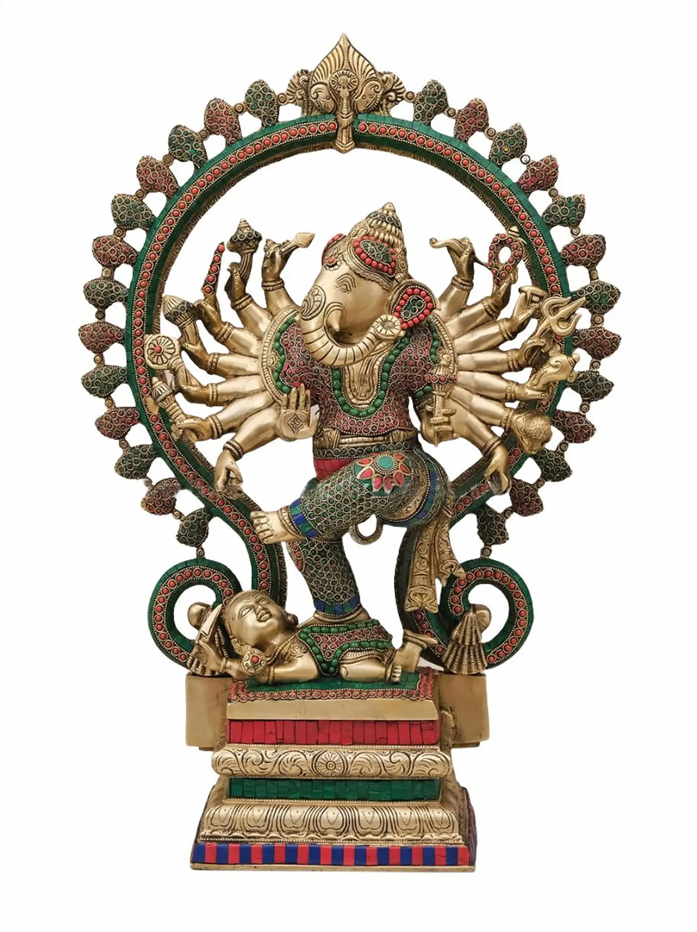 Brassaura® Dancing Ganesha with Inlay Work | Height 16.93 Inches & Weight 22 kgs