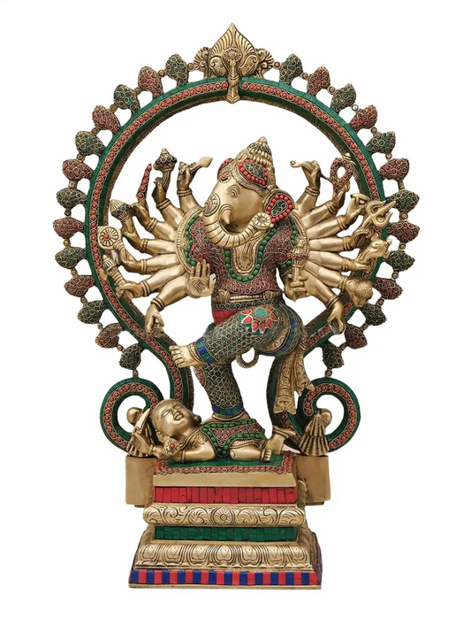 Brassaura® Dancing Ganesha with Inlay Work | Height 16.93 Inches & Weight 22 kgs