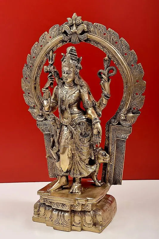 Brassaura™ Brass Ardhanarishvara (Shiva Shakti) Statue | Height 20 Inches & Weight 12.23 kg