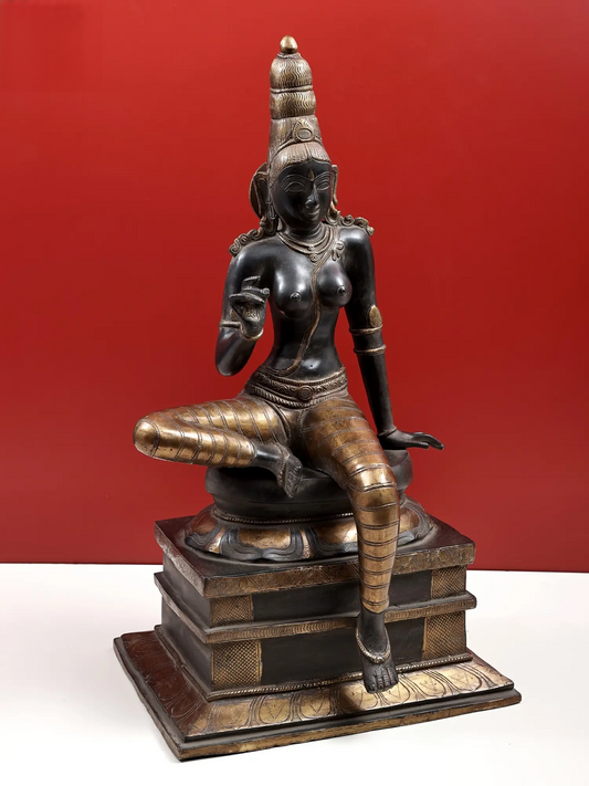 Estátua de Latão Brassaura® Deusa Parvati com Trabalho de Incrustação | 63,5 cm de Altura e 26,89 kg de Peso