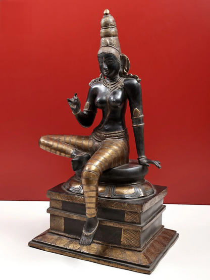 Brassaura® Brass Goddess Parvati Statue with Inlay Work | Height 25 Inches & Weight 26.89 kg