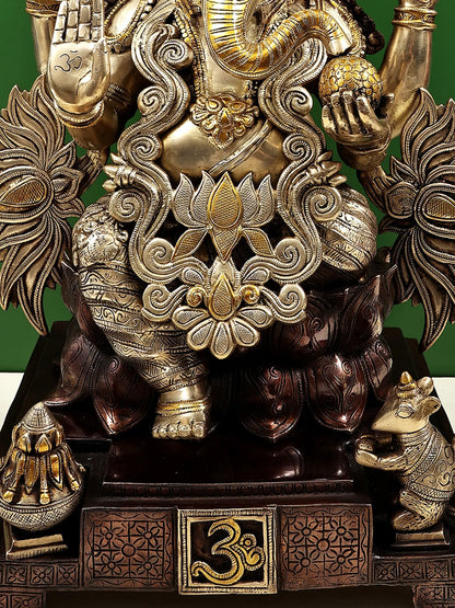 Brassaura® Majestic Lord Ganesha on Lotus Throne | Pure Brass Dual Tone Finish | Height 25 Inches & Weight 31.28 kgs