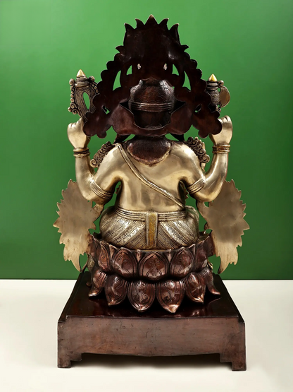 Brassaura® Majestic Lord Ganesha on Lotus Throne | Pure Brass Dual Tone Finish | Height 25 Inches & Weight 31.28 kgs