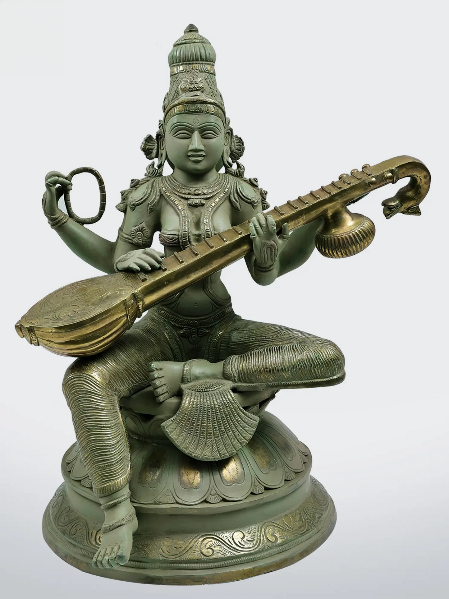 Brassaura® Brass Goddess Saraswati Statue | Height 22.44 Inches & Weight 29 kg