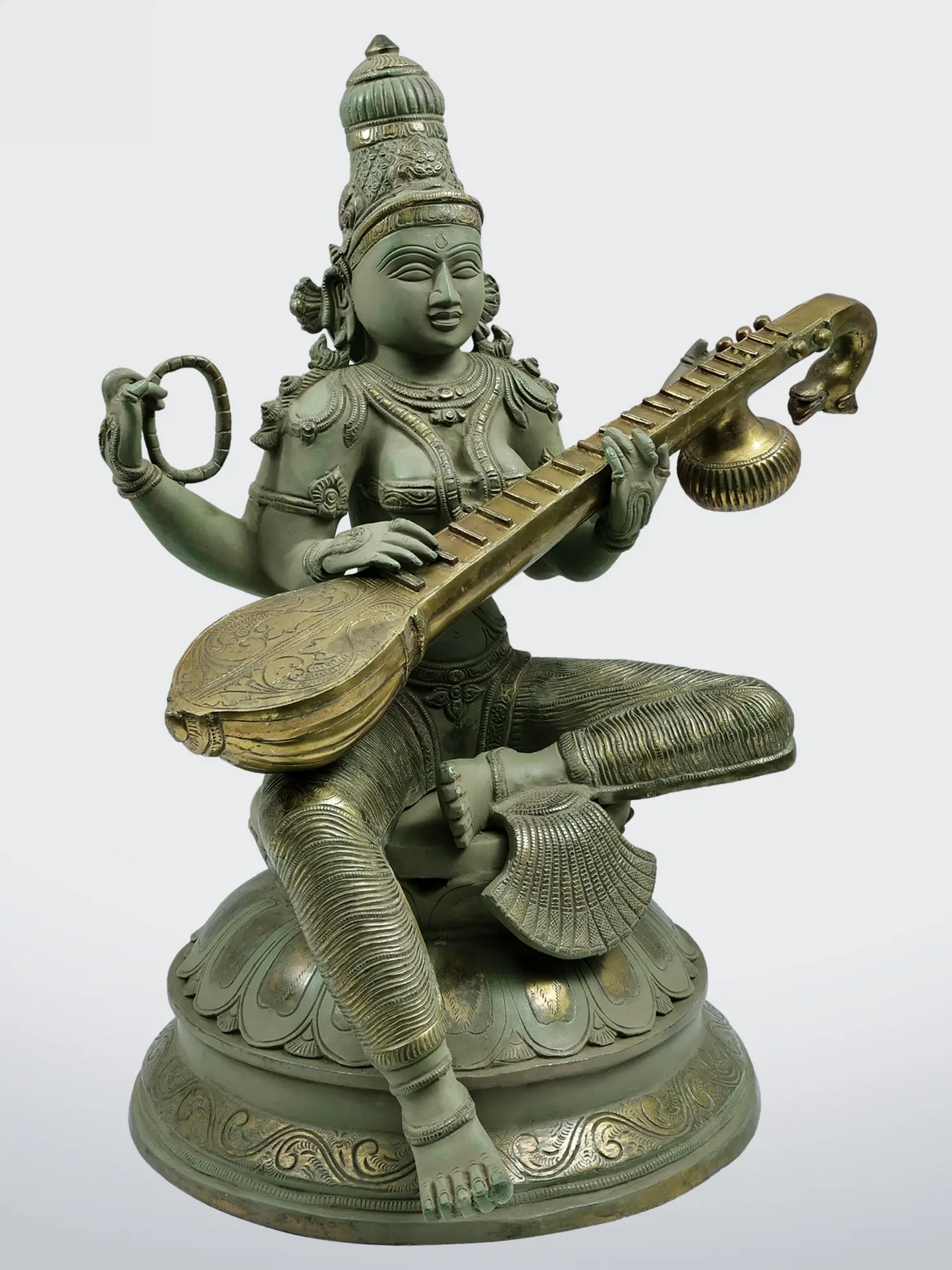 Brassaura® Brass Goddess Saraswati Statue | Height 22.44 Inches & Weight 29 kg