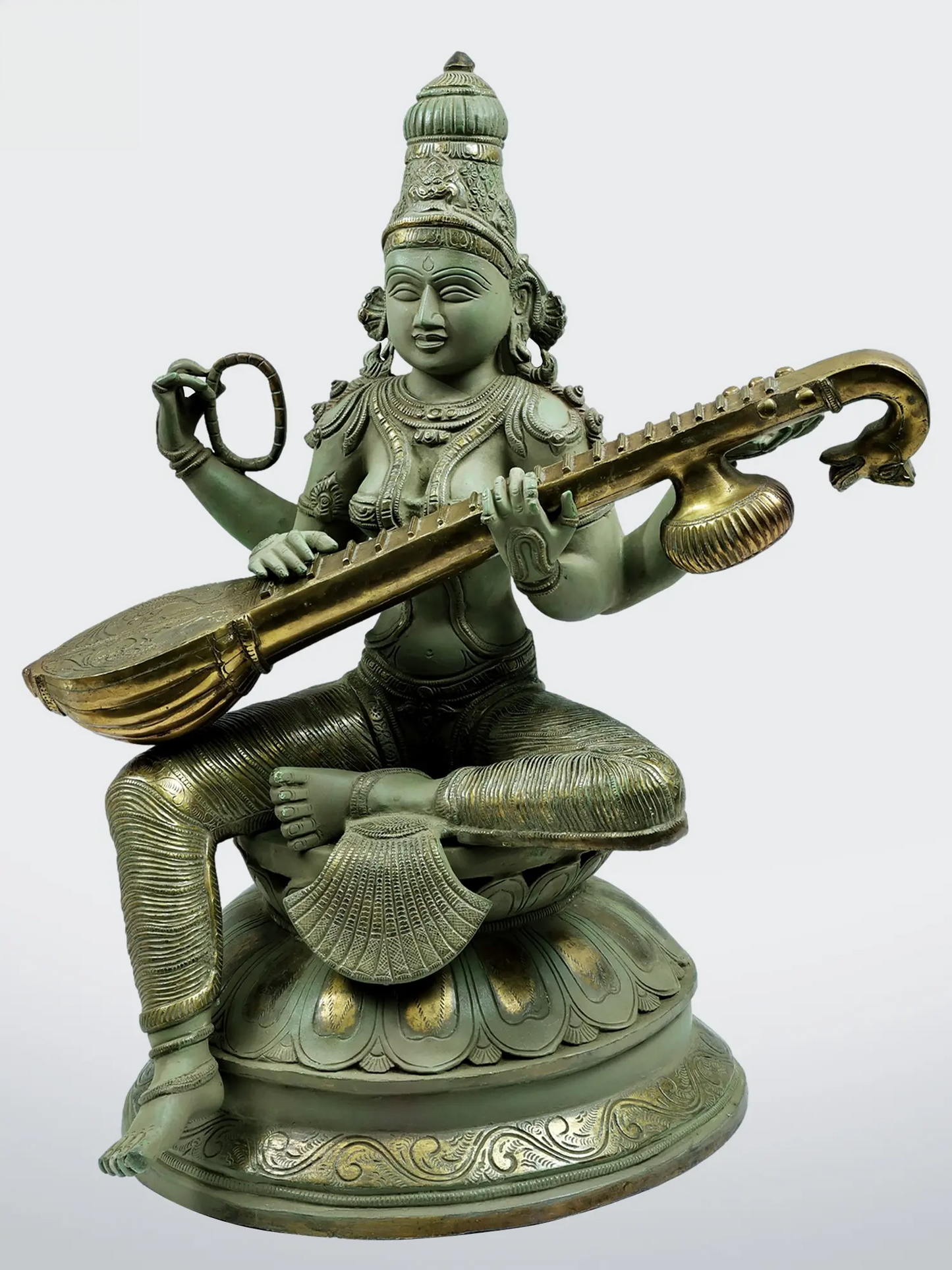 Brassaura® Brass Goddess Saraswati Statue | Height 22.44 Inches & Weight 29 kg