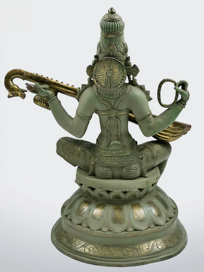 Brassaura® Brass Goddess Saraswati Statue | Height 22.44 Inches & Weight 29 kg