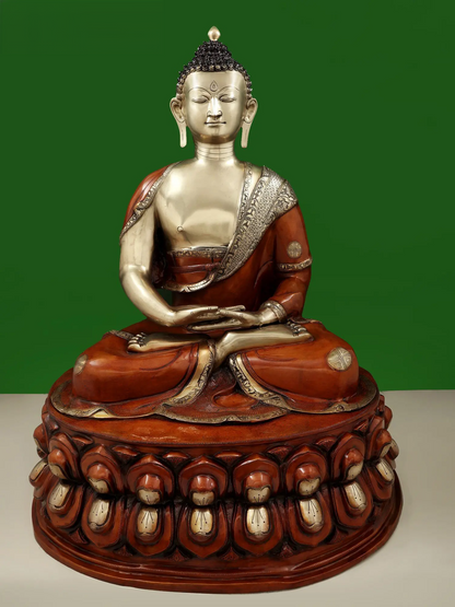 Brassaura® Meditating Buddha on Lotus Pedestal | Pure Brass | Height 36 Inches & Weight 43 kgs