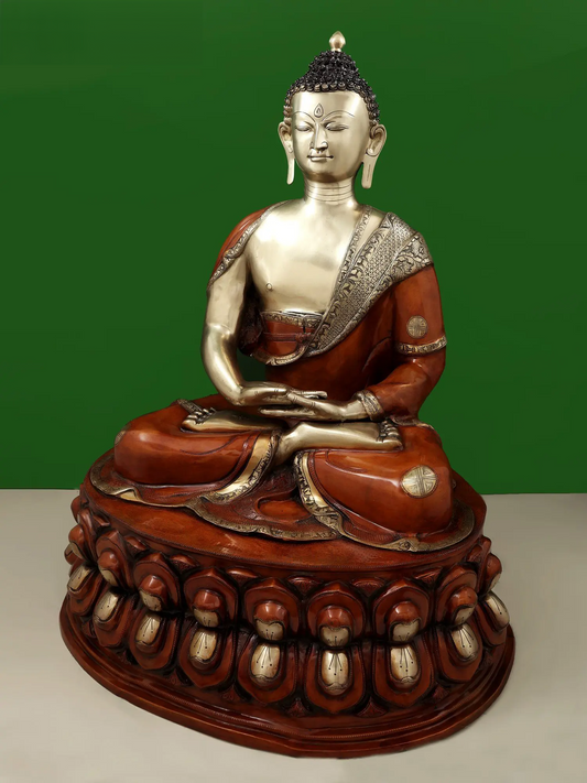 ब्रसौरा® ध्यान मुद्रा में कमल-पीठ पर बुद्ध | शुद्ध पीतल | ऊंचाई 36 इंच और वज़न 43 किग्रा