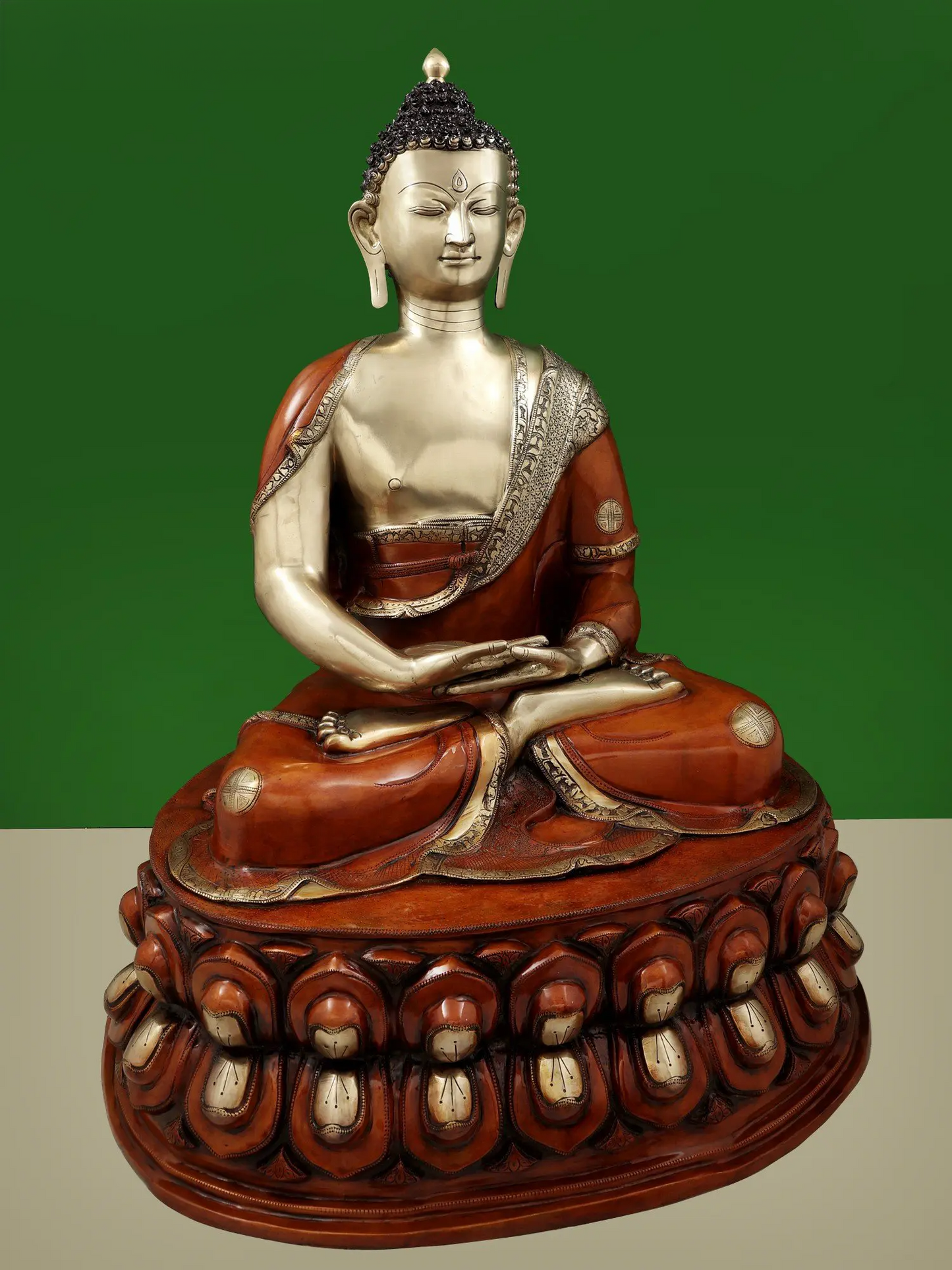 Brassaura® Meditating Buddha on Lotus Pedestal | Pure Brass | Height 36 Inches & Weight 43 kgs