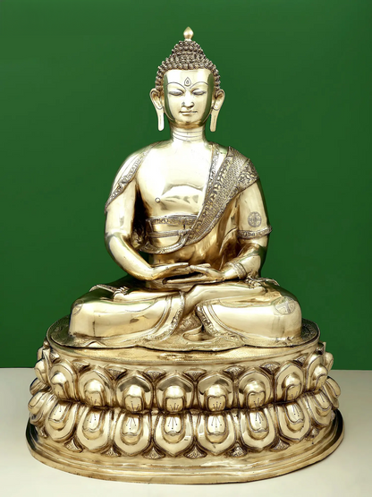 Brassaura® Meditating Buddha on Lotus Pedestal | Pure Brass | Height 36 Inches & Weight 43 kgs