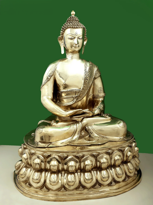 ब्रसौरा® ध्यानस्थ बुद्ध कमल के आसन पर | शुद्ध पीतल | ऊंचाई 36 इंच और वजन 43 किग्रा