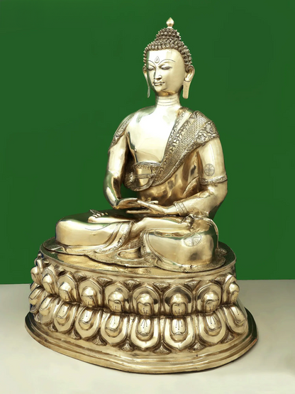Brassaura® Meditating Buddha on Lotus Pedestal | Pure Brass | Height 36 Inches & Weight 43 kgs