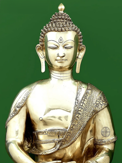 Brassaura® Meditating Buddha on Lotus Pedestal | Pure Brass | Height 36 Inches & Weight 43 kgs