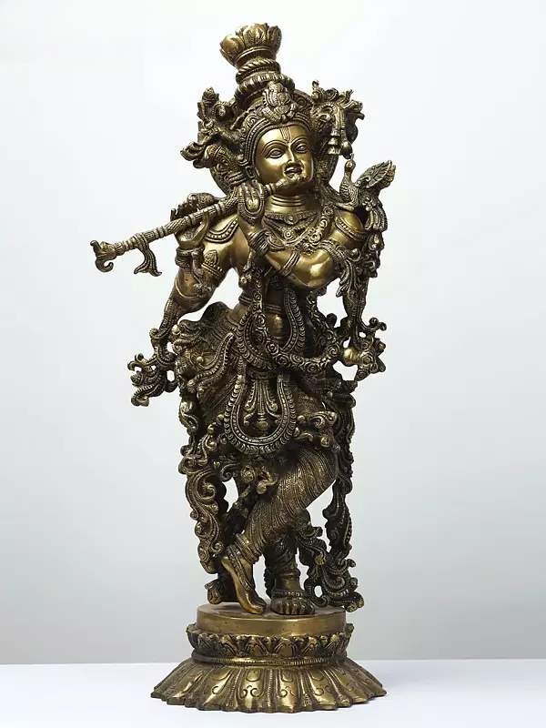 Brassaura® Brass Krishna Statue | Height 26 Inches & Weight 14.96 kg