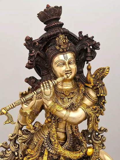 ब्रासोरा® ब्रास राधा कृष्ण मूर्ति इनले वर्क के साथ | ऊंचाई 28.54 इंच और वज़न 70 किलो