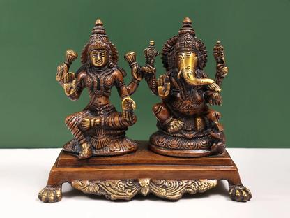 Brassaura™ Lakshmi Ganesha Idol | Height 6 Inches & Weight 2.13 kgs