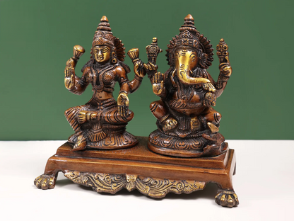 Brassaura™ Lakshmi Ganesha Idol | Height 6 Inches & Weight 2.13 kgs